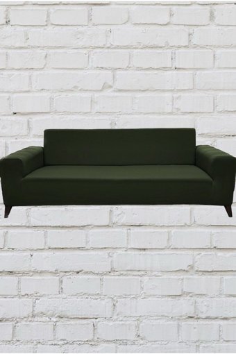 Şahane Ev Mikro Polyester Likralı Jakarlı Süngersiz Düz Giydirmeli Lastikli Haki Üçlü Koltuk Örtüsü 140 cm