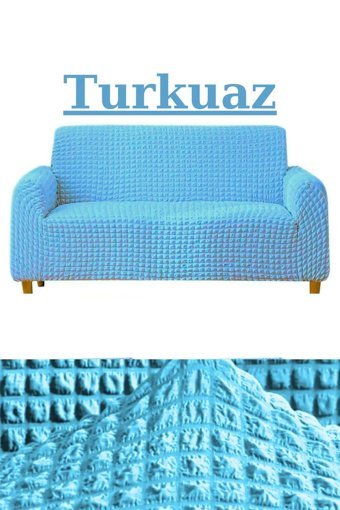 E Bahar Polyester Bürümcük Jakarlı Süngersiz Armürlü Giydirmeli Turkuaz Üçlü Koltuk Örtüsü 180x230 cm