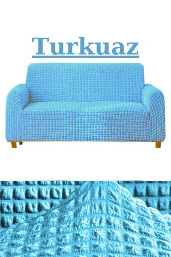 E Bahar Polyester Bürümcük Jakarlı Süngersiz Armürlü Giydirmeli Turkuaz Üçlü Koltuk Örtüsü 180x230 cm