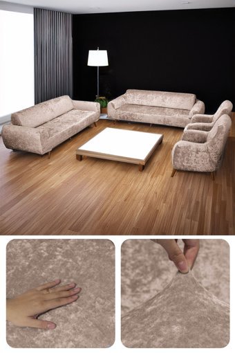 Bibaha Kadife Süngersiz Giydirmeli Lastikli Kahverengi Dörtlü Koltuk Örtüsü 180x230 cm