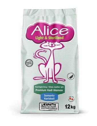Alice Light Premium Karidesli-Somonlu Kısırlaştırılmış Az Tahıllı Yetişkin Kuru Kedi Maması 12 kg