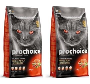 Prochoice Pro 33 Karidesli-Somonlu Kısırlaştırılmış Az Tahıllı Yetişkin Kuru Kedi Maması 2x2 kg