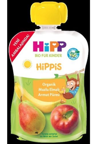 Hipp Hippis Glutensiz Organik Muz-Elma-Armut Kavanoz Maması 100 gr