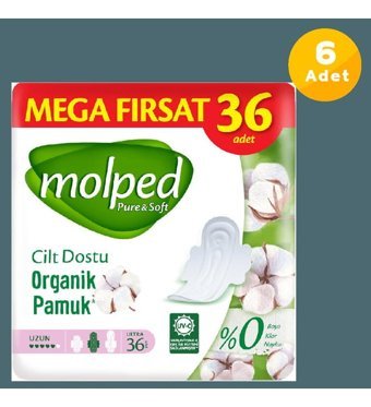 Molped Pure & Soft Mega Fırsat Organik Antialerjik Orta 36'lı Hijyenik Ped 6 Adet