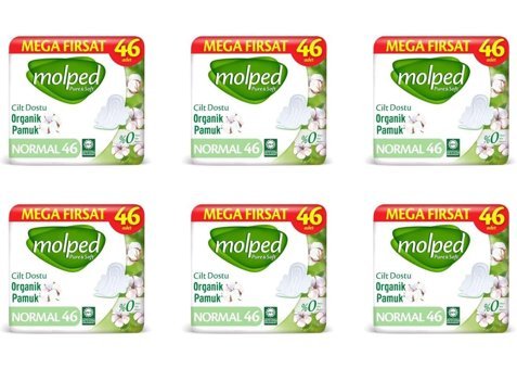 Molped Pure & Soft Süper Mega Organik Antialerjik Orta 46'lı Hijyenik Ped 6 Adet