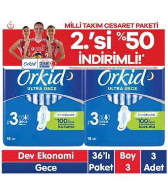 Orkid Ultra Extra Cesaret İnce 36'lı Hijyenik Ped 3 Adet