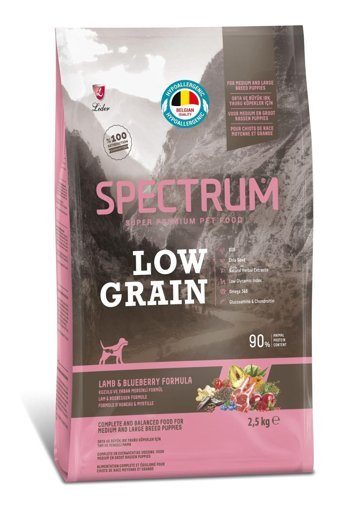 Spectrum Low Grain Kuzu Etli ve Yaban Mersinli Büyük ve Orta Irk Yavru Kuru Köpek Maması 2.5 kg