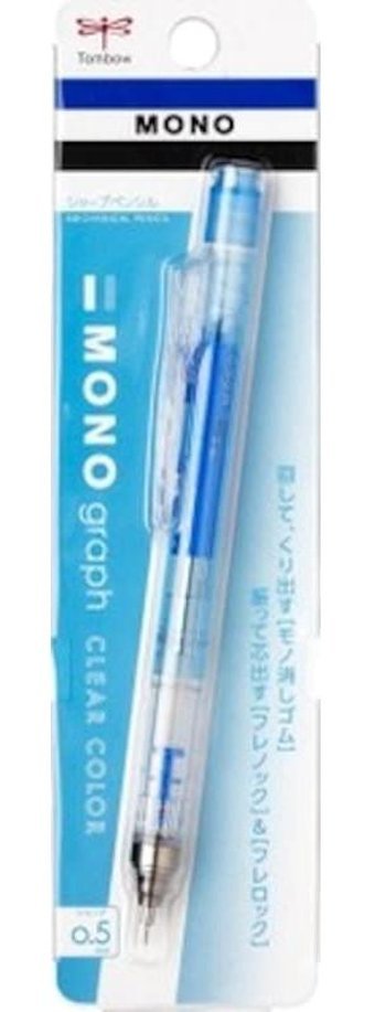 Tombow Mono Graph Clear Silgili Plastik Metalik Şeffaf-Mavi 0.5 mm Uçlu Versatil Kalem