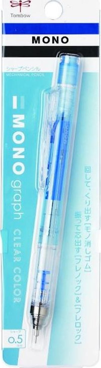 Tombow Mono Graph Clear Silgili Plastik Metalik Şeffaf-Mavi 0.5 mm Uçlu Versatil Kalem