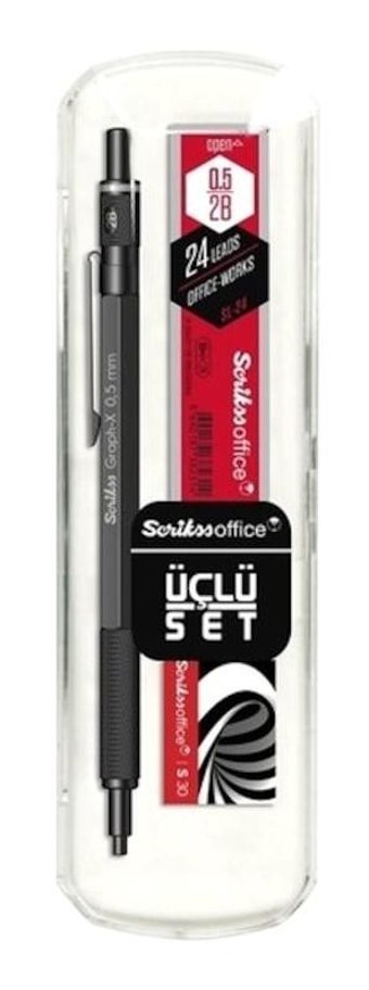 Scrikss Graph-X 3'Lü Set Silgili Metal Metalik Siyah 0.5 mm Uçlu Versatil Kalem