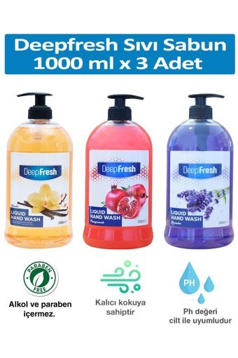 Deep Fresh Karışık Alkolsüz Antibakteriyel Nemlendiricili Parabensiz Vegan 3'lü 1 lt Sıvı Sabun