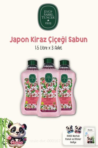Eyüp Sabri Tuncer Rosie Japon Kiraz Çiçeği Alkolsüz Antibakteriyel Organik Nemlendiricili Parabensiz Vegan 3'lü 1.5 lt Sıvı Sabun