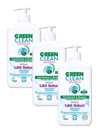 Green Clean Sensitive Alkolsüz Antibakteriyel Organik Nemlendiricili Parabensiz Vegan Köpük 3'lü 500 ml Sıvı Sabun