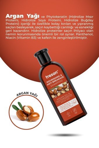 Tresan Nourishing & Anti Brekage Onarıcı Düz Saçlar İçin Argan Yağlı Parabensiz Kremsiz Şampuan Unisex Şampuanı 300 ml