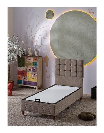 Beehanem Bengü 90x190 cm Başlıklı Sandıklı Tek Kişilik Baza Kahverengi