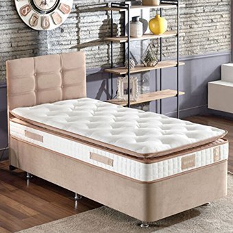 Niron Queen 120x200 cm Başlıklı Yataklı Sandıklı Tek Kişilik Baza Seti Krem