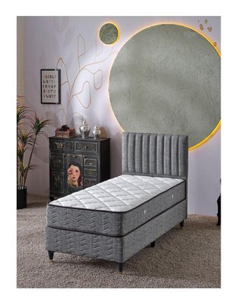 Beehanem Ezgi 90x190 cm Başlıklı Yataklı Sandıklı Tek Kişilik Baza Seti Gri