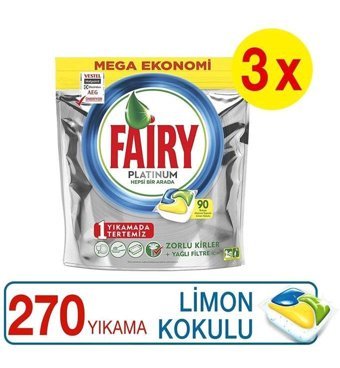 Fairy Platinum Limon Kokulu Tablet Bulaşık Makinesi Deterjanı 3x90 Adet