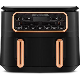 Karaca Air Pro Cook Duo Ev Yemeği XXXL Airfryer 8 lt Çift Gözlü Yağsız Black Copper Sıcak Hava Fritözü