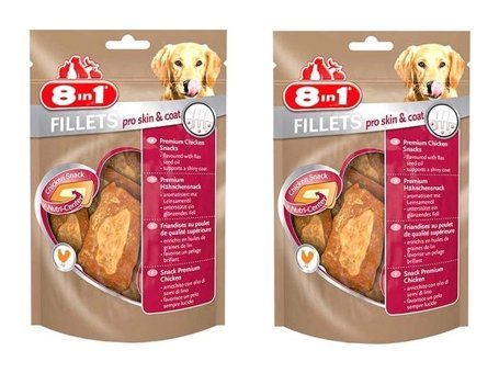 8in1 Fillets Pro Skin & Coat Keten Tohumu Tüm Irklar Yetişkin Köpek Ödül Maması 2x80 gr