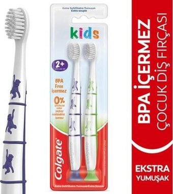 Colgate İkili Paket Maymun Ultra Soft Manuel Çocuk Diş Fırçası Mor-Yeşil