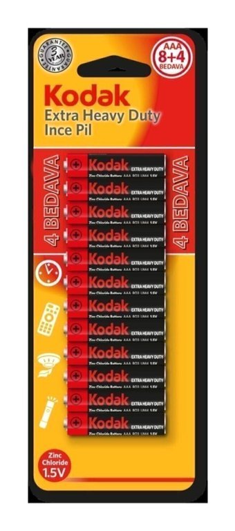 Kodak Extra Heavy Duty 9 V Çinko AAA / İnce Kalem Pil 12'li