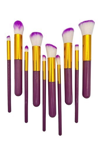 Aks Kozmetik Mor 10'lu Allık Eyeliner Far Makyaj Fırçası Seti