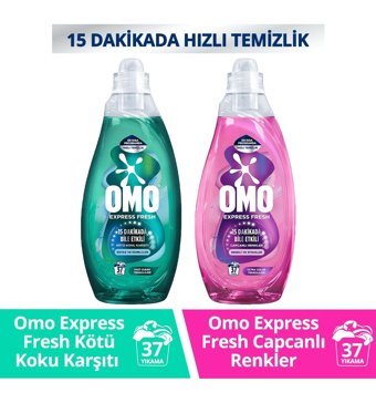 Omo Express Fresh Kötü Koku Karşıtı 1480 ml + Omo Express Fresh Capcanlı Renkler 1480 ml Sıvı Detarjan