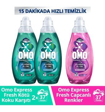 Omo Express Fresh Kötü Koku Karşıtı 2x 1480 ml + Omo Express Fresh Capcanlı Renkler 1480 ml Sıvı Detarjan