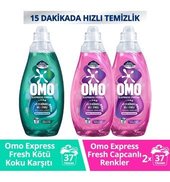 Omo Express Fresh Kötü Koku Karşıtı 1480 ml + Omo Express Fresh Capcanlı Renkler 2 x 1480 ml Sıvı Detarjan