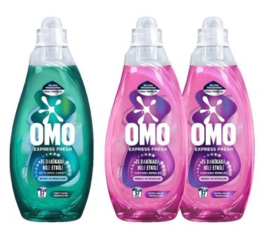 Omo Express Fresh Kötü Koku Karşıtı 1480 ml + Omo Express Fresh Capcanlı Renkler 2 x 1480 ml Sıvı Detarjan
