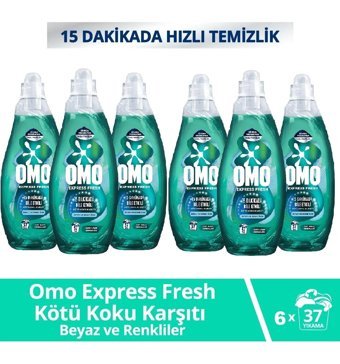 Omo Express Fresh Kötü Koku Karşıtı 37 Yıkama Beyaz Ve Renkliler Sıvı Deterjanı 6 x 1480 ml