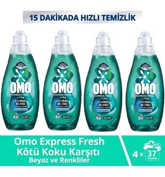 Omo Express Fresh Kötü Koku Karşıtı 37 Yıkama Beyaz Ve Renkliler Sıvı Deterjanı 4 x 1480 ml