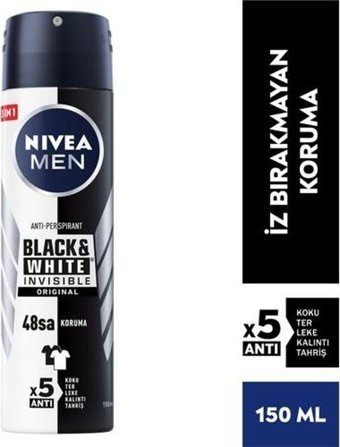 Nivea Black & White Invisible Pudrasız Ter Önleyici Sprey Erkek Deodorant 150 ml