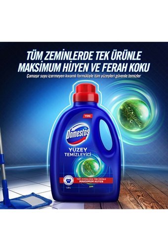 Domestos Çam Kokulu Yüzey Temizleyici 1.5 lt + Dağ Esintisi Çamaşır Suyu 750 ml + Hijyenik Köpük Banyo Muftak 450 ml