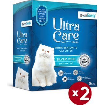 Benty Sandy Gümüş İyonlu Topaklanan İnce Taneli Bentonit Kedi Kumu 2x8 lt