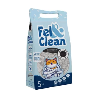 Fel & Clean Topaklanan İnce Taneli Aktif Karbonlu Bentonit Kedi Kumu 5 lt