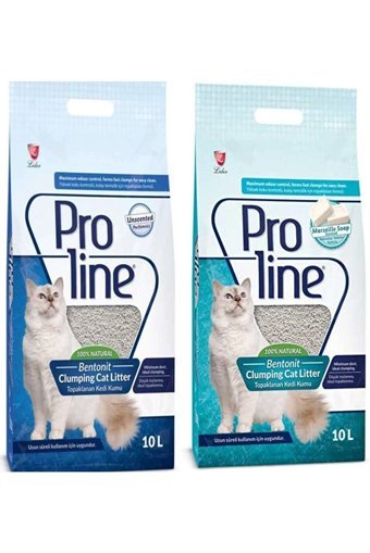 Proline Kokusuz + Marseille Sabunu Kokulu Topaklanan İnce Taneli Bentonit Kedi Kumu 2x10 lt