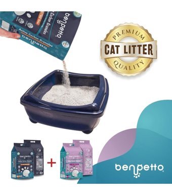 Benpetto AB250 Bebek Pudrası Kokulu Topaklanan İnce Taneli Aktif Karbonlu Bentonit Kedi Kumu 2x20 lt