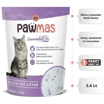 Pawmas Lavanta Kokulu Topaklanan Kalın Taneli Kristal Kedi Kumu 3.4 lt