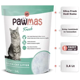 Pawmas Fresh Kokulu Topaklanan İnce Taneli Kristal Kedi Kumu 3.4 lt