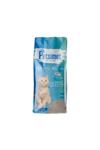 Petsimet Marsilya Sabunu Kokulu Topaklanan İnce Taneli Bentonit Kedi Kumu 20 lt