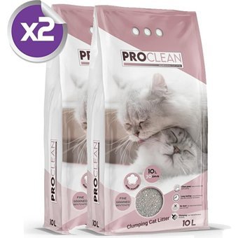 Proclean Bebek Pudrası Kokulu Topaklanan Kalın Taneli Bentonit Kedi Kumu 2x10 lt