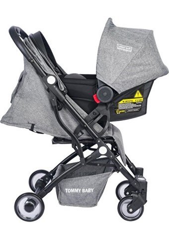 TommyBaby Mia Katlanabilir Tek Elle Kapanan 360 Derece Dönen Tam Yatar Kabin Tipi Travel Sistem Bebek Arabası Gri