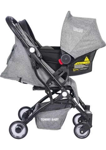 TommyBaby Mia Katlanabilir Tek Elle Kapanan 360 Derece Dönen Tam Yatar Kabin Tipi Travel Sistem Bebek Arabası Gri