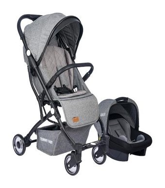 TommyBaby Mia Katlanabilir Tek Elle Kapanan 360 Derece Dönen Tam Yatar Kabin Tipi Travel Sistem Bebek Arabası Gri