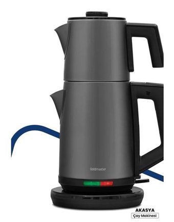 Goldmaster Gm-7344 Akasya Çelik Demlikli 2200 WIşıklı Çelik Gövdeli Antrasit Çay Makinesi