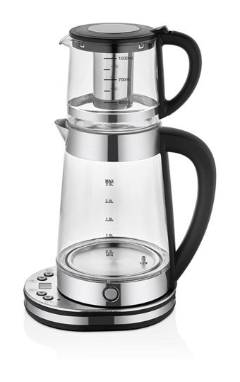 Arow Tea Maker Pro Cam Demlikli Cam Gövdeli Siyah Çay Makinesi
