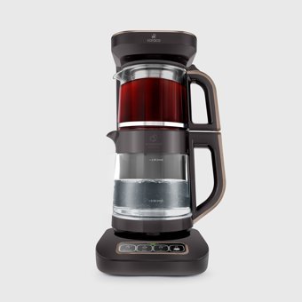 Karaca Çaysever Robotea Pro Connect 4 in 1 Konuşan Cam Demlikli 2500 W Çelik Gövdeli Walnut Brown Çay Makinesi