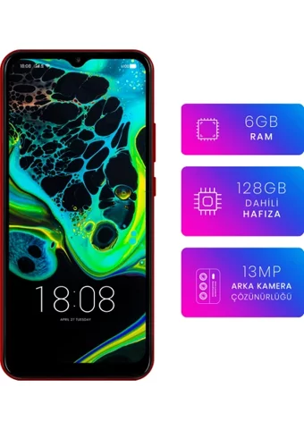 Reeder P13 Blue Max Pro 128 GB Hafıza 6 GB Ram 6.51 inç 13 MP Çift Hatlı IPS LCD Ekran Android Akıllı Cep Telefonu Kırmızı
